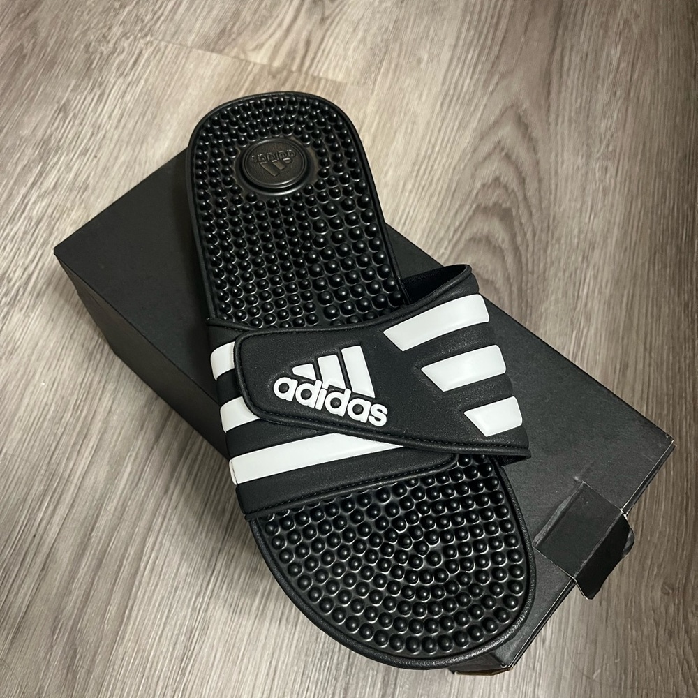 Adidas Black and White Adissage Slides